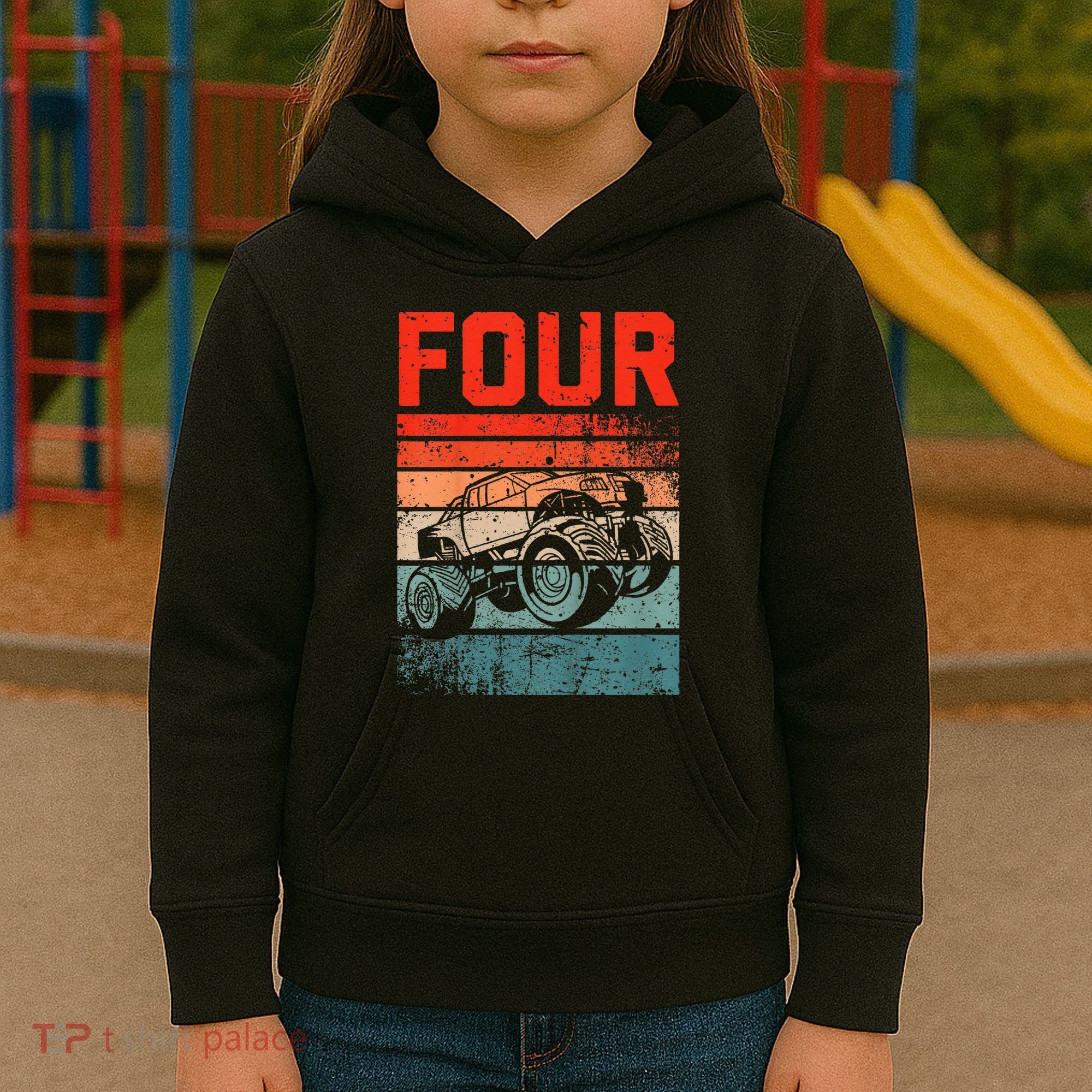 4 Year Old 4th Birthday Monster Truck Kids Hoodie