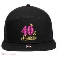 40 Years Old Gift 40 & Fabulous 40th Birthday Pink Crown 7 Panel Mesh Trucker Snapback Hat thumb 0