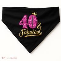 40 Years Old Gift 40 & Fabulous 40th Birthday Pink Crown USA-Made Doggie Bandana thumb 0