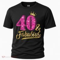 40 Years Old Gift 40 & Fabulous 40th Birthday Pink Crown Cooling Performance Crew T-Shirt thumb 0