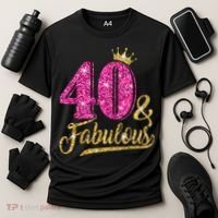 40 Years Old Gift 40 & Fabulous 40th Birthday Pink Crown Cooling Performance Crew T-Shirt thumb 3