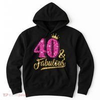 40 Years Old Gift 40 & Fabulous 40th Birthday Pink Crown Hoodie thumb 0
