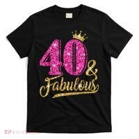 40 Years Old Gift 40 & Fabulous 40th Birthday Pink Crown T-Shirt thumb 0
