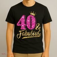 40 Years Old Gift 40 & Fabulous 40th Birthday Pink Crown T-Shirt thumb 3