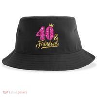 40 Years Old Gift 40 & Fabulous 40th Birthday Pink Crown Sustainable Bucket Hat thumb 0
