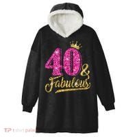 40 Years Old Gift 40 & Fabulous 40th Birthday Pink Crown Hooded Wearable Blanket thumb 0