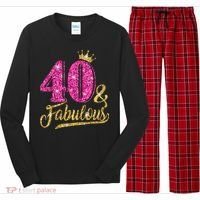 40 Years Old Gift 40 & Fabulous 40th Birthday Pink Crown Long Sleeve Pajama Set thumb 0