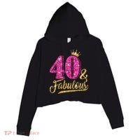 40 Years Old Gift 40 & Fabulous 40th Birthday Pink Crown Crop Fleece Hoodie thumb 0