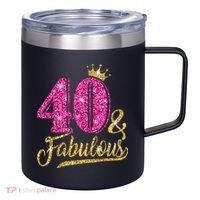 40 Years Old Gift 40 & Fabulous 40th Birthday Pink Crown 12oz Stainless Steel Coffee Mug thumb 0