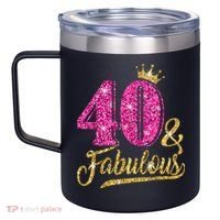 40 Years Old Gift 40 & Fabulous 40th Birthday Pink Crown 12oz Stainless Steel Coffee Mug thumb 2