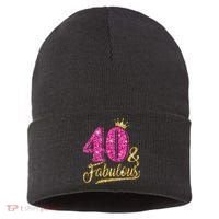 40 Years Old Gift 40 & Fabulous 40th Birthday Pink Crown Sustainable Knit Beanie thumb 0