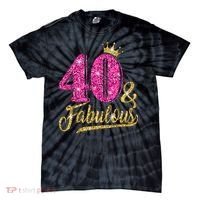 40 Years Old Gift 40 & Fabulous 40th Birthday Pink Crown Tie-Dye T-Shirt thumb 0
