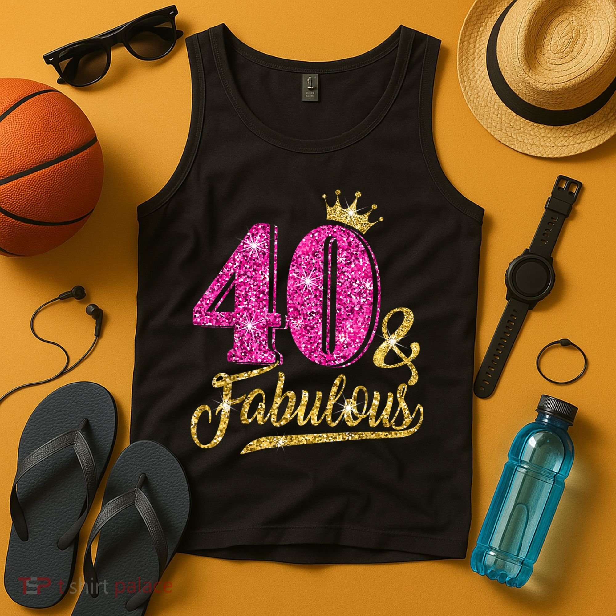 40 Years Old Gift 40 & Fabulous 40th Birthday Pink Crown Tank Top