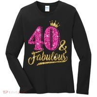 40 Years Old Gift 40 & Fabulous 40th Birthday Pink Crown Women's Long Sleeve Shirt thumb 0