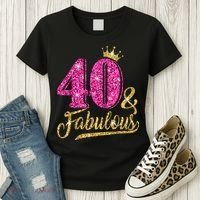 40 Years Old Gift 40 & Fabulous 40th Birthday Pink Crown Women's T-Shirt thumb 3