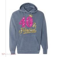 40 Years Old Gift 40 & Fabulous 40th Birthday Pink Crown Comfort Colors Garment-Dyed Hooded Sweatshirt thumb 0