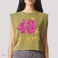 40 Years Old Gift 40 & Fabulous 40th Birthday Pink Crown Garment-Dyed Women's Muscle Tee thumb 2