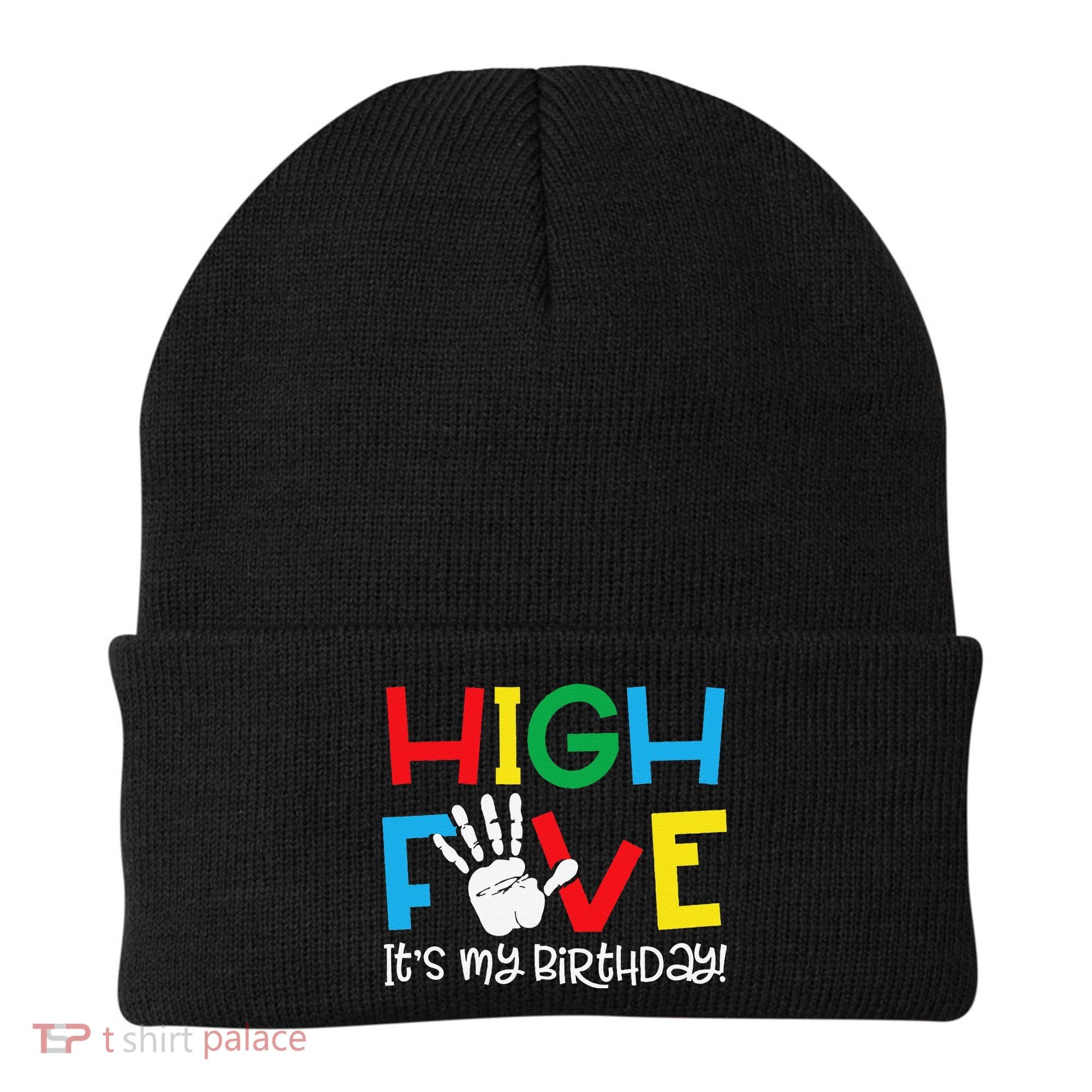 5yr 5th Birthday Funny High Five Its My Birthday Beanie