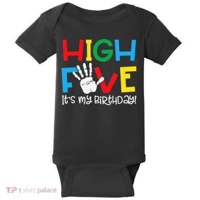 5yr 5th Birthday Funny High Five Its My Birthday Baby Bodysuit
