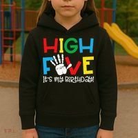 5yr 5th Birthday Funny High Five Its My Birthday Kids Hoodie thumb 3