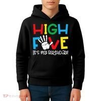5yr 5th Birthday Funny High Five Its My Birthday Kids Hoodie thumb 4