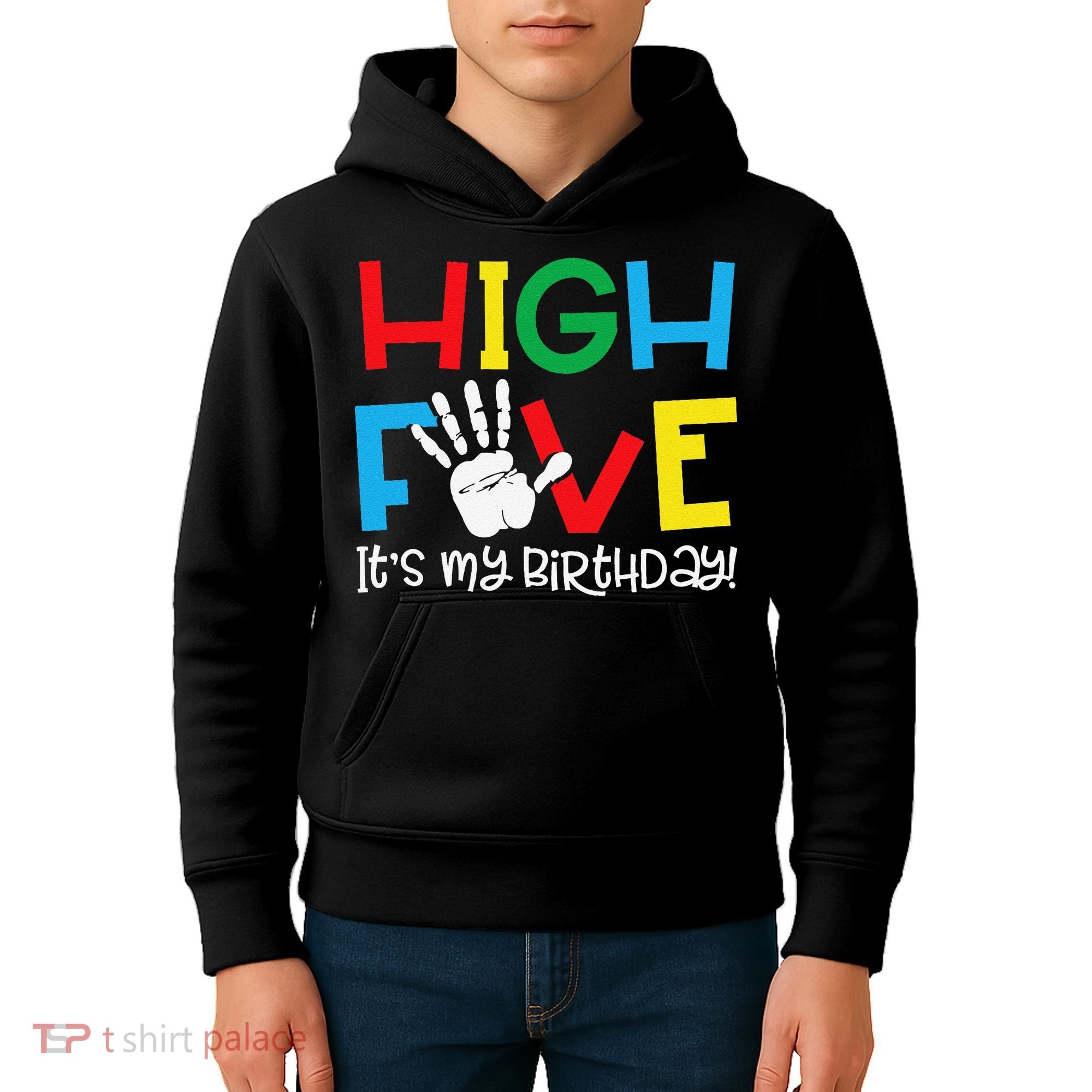 5yr 5th Birthday Funny High Five Its My Birthday Kids Hoodie