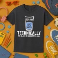 50% Air 50% Water Technically The Glass Is Completely Full Kids T-Shirt thumb 3