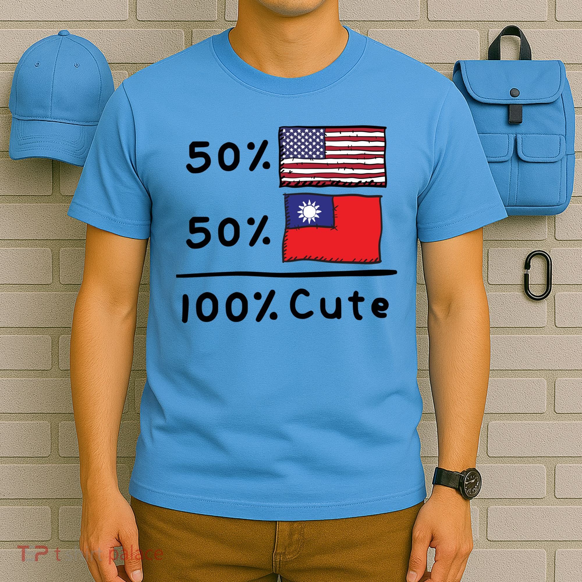 50% American 50% Taiwanese 100% Cute U S Taiwan Flags Great Gift T-Shirt