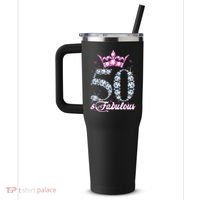 50 and Fabulous 50th Birthday Shirt For WoM.e.n.s 40oz Vacuum Insulated Stainless Steel Travel Tumbler thumb 2