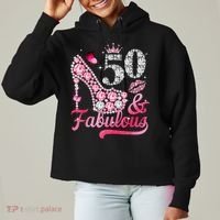50 And Fabulous High Heel WoM.e.n.s 50th Birthday Ladies Heavyweight Boxy Pullover Hoodie thumb 0