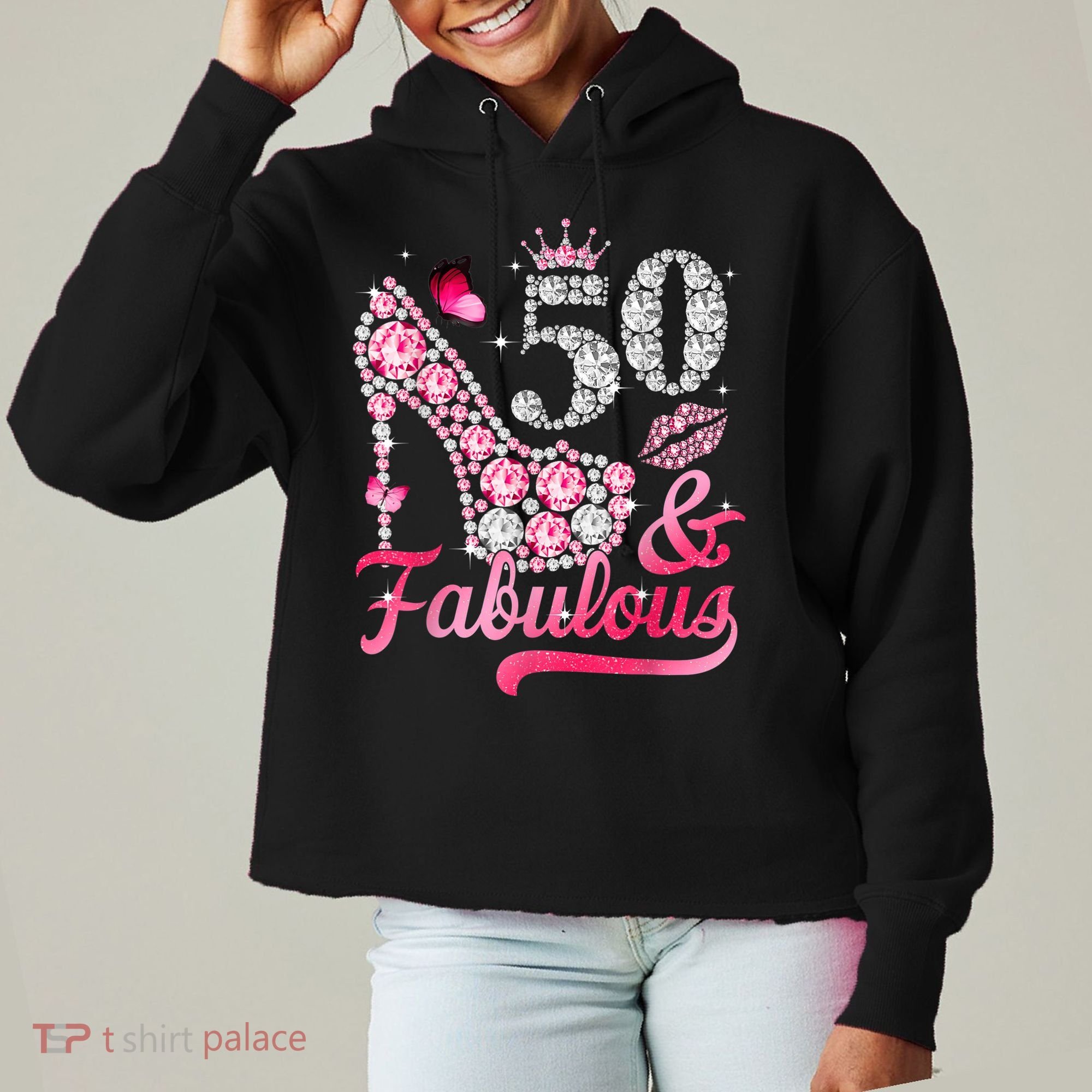 50 And Fabulous High Heel WoM.e.n.s 50th Birthday Ladies Heavyweight Boxy Pullover Hoodie