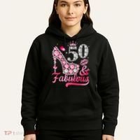 50 And Fabulous High Heel WoM.e.n.s 50th Birthday Hoodie thumb 5