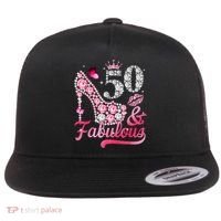 50 And Fabulous High Heel WoM.e.n.s 50th Birthday Flat Bill Trucker Hat thumb 0