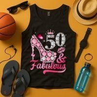 50 And Fabulous High Heel WoM.e.n.s 50th Birthday Tank Top thumb 4