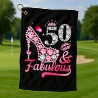 50 And Fabulous High Heel WoM.e.n.s 50th Birthday Golf Towel thumb 1