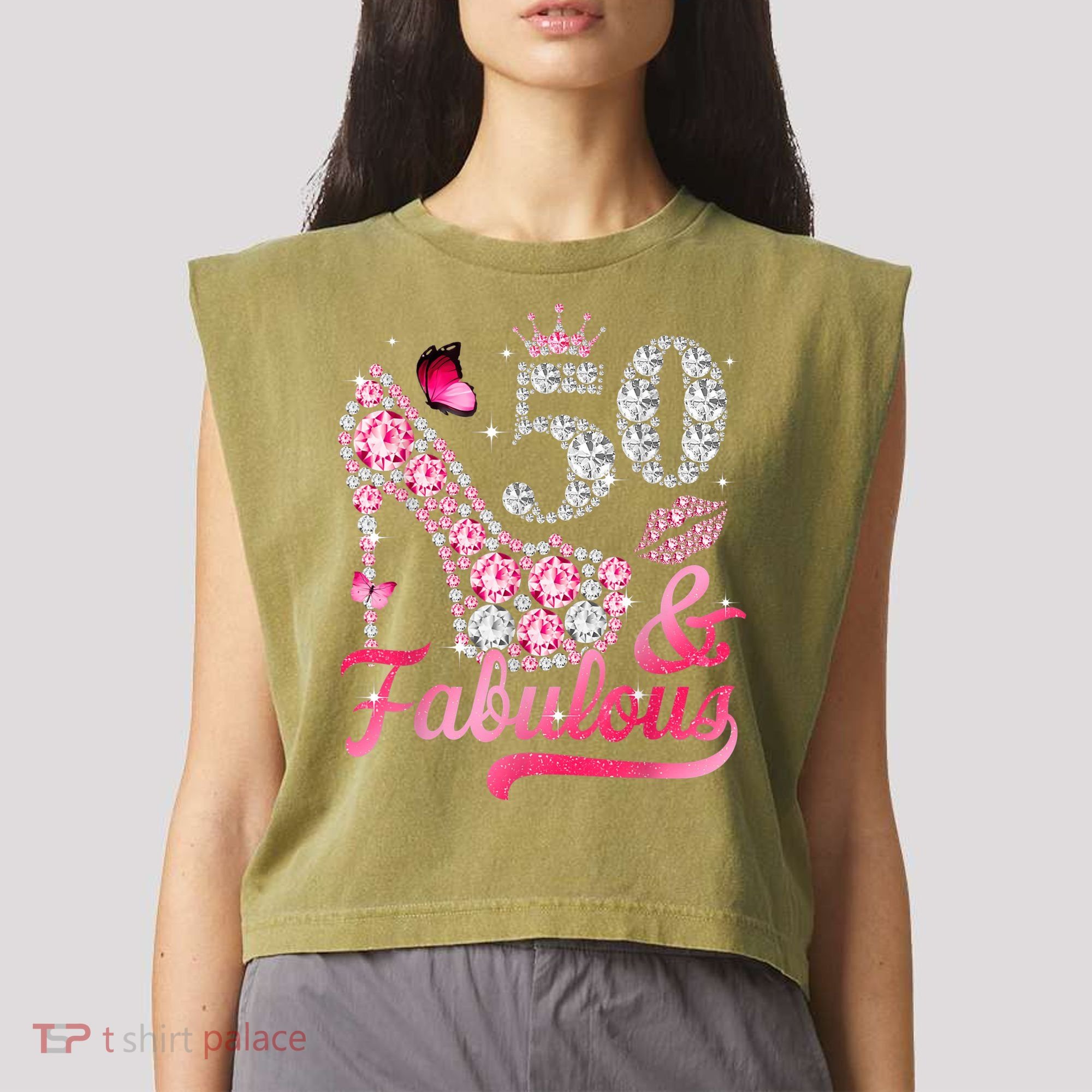 50 And Fabulous High Heel WoM.e.n.s 50th Birthday Garment-Dyed Women's Muscle Tee