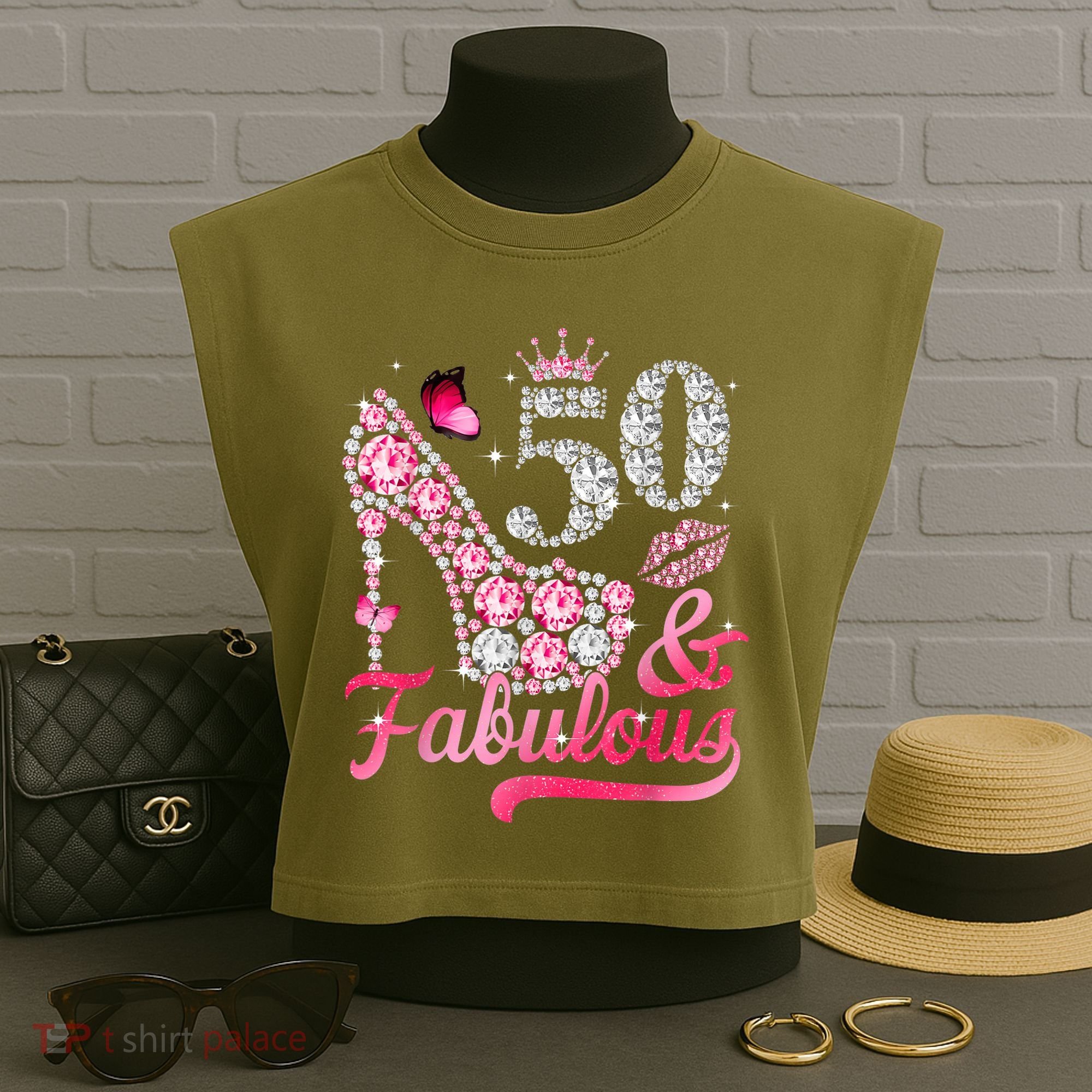 50 And Fabulous High Heel WoM.e.n.s 50th Birthday Garment-Dyed Women's Muscle Tee