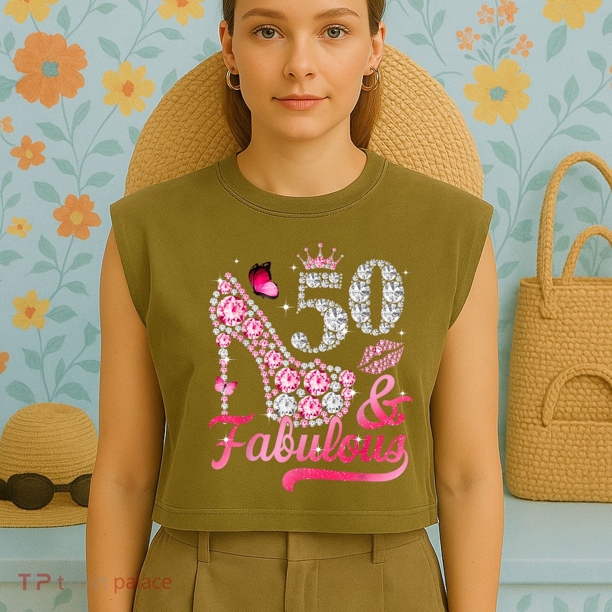 50 And Fabulous High Heel WoM.e.n.s 50th Birthday Garment-Dyed Women's Muscle Tee