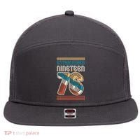 50th Birthday 1976 Established Nineteen 76 7 Panel Mesh Trucker Snapback Hat thumb 0