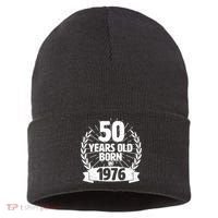 50th Birthday 50 Years Old Born In 1976 Wreath Banner  Sustainable Knit Beanie thumb 0