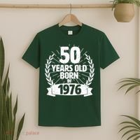 50th Birthday 50 Years Old Born In 1976 Wreath Banner  T-Shirt thumb 2