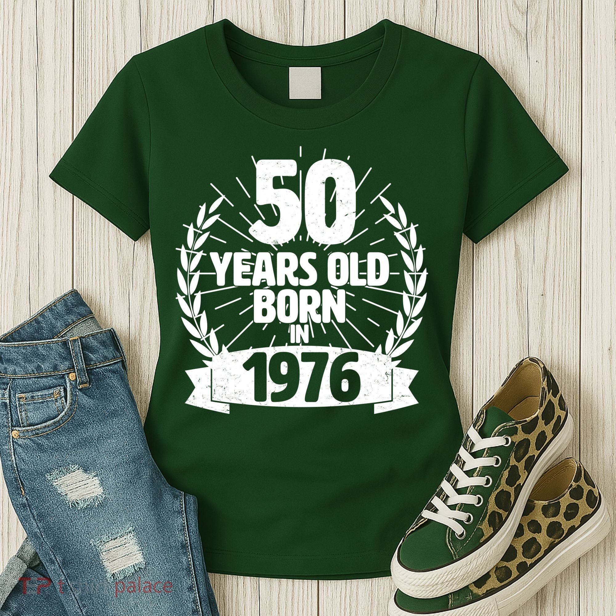 50th Birthday 50 Years Old Born In 1976 Wreath Banner  Women's T-Shirt