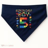 5th Birthday 5 Years Old Block Building Gift USA-Made Doggie Bandana thumb 0