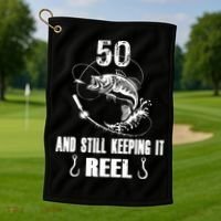50th Birthday And Still Keeping It Reel Fishing Golf Towel thumb 1