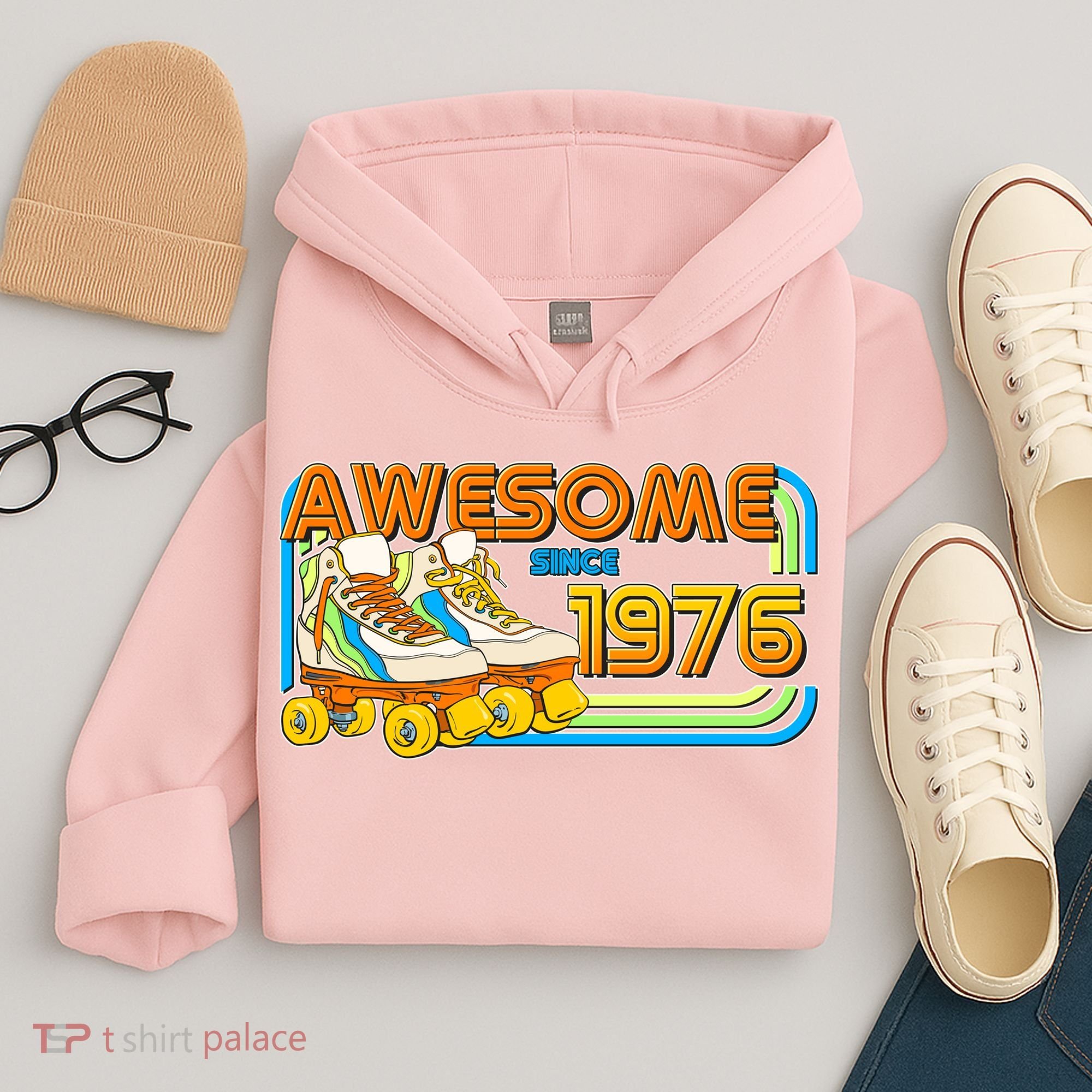 50th Birthday Awesome Since 1976 Retro Roller Skates  Hoodie