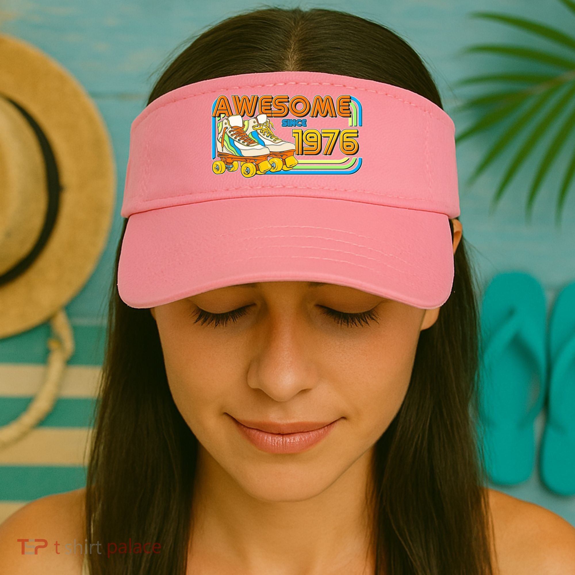 50th Birthday Awesome Since 1976 Retro Roller Skates  Visor