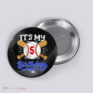 5th Baseball Birthday Party Sport Fan 5 Years Old Button