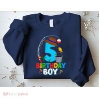 5th Birthday Boy Fishing Fish Bday Party Decorations Sweatshirt thumb 2