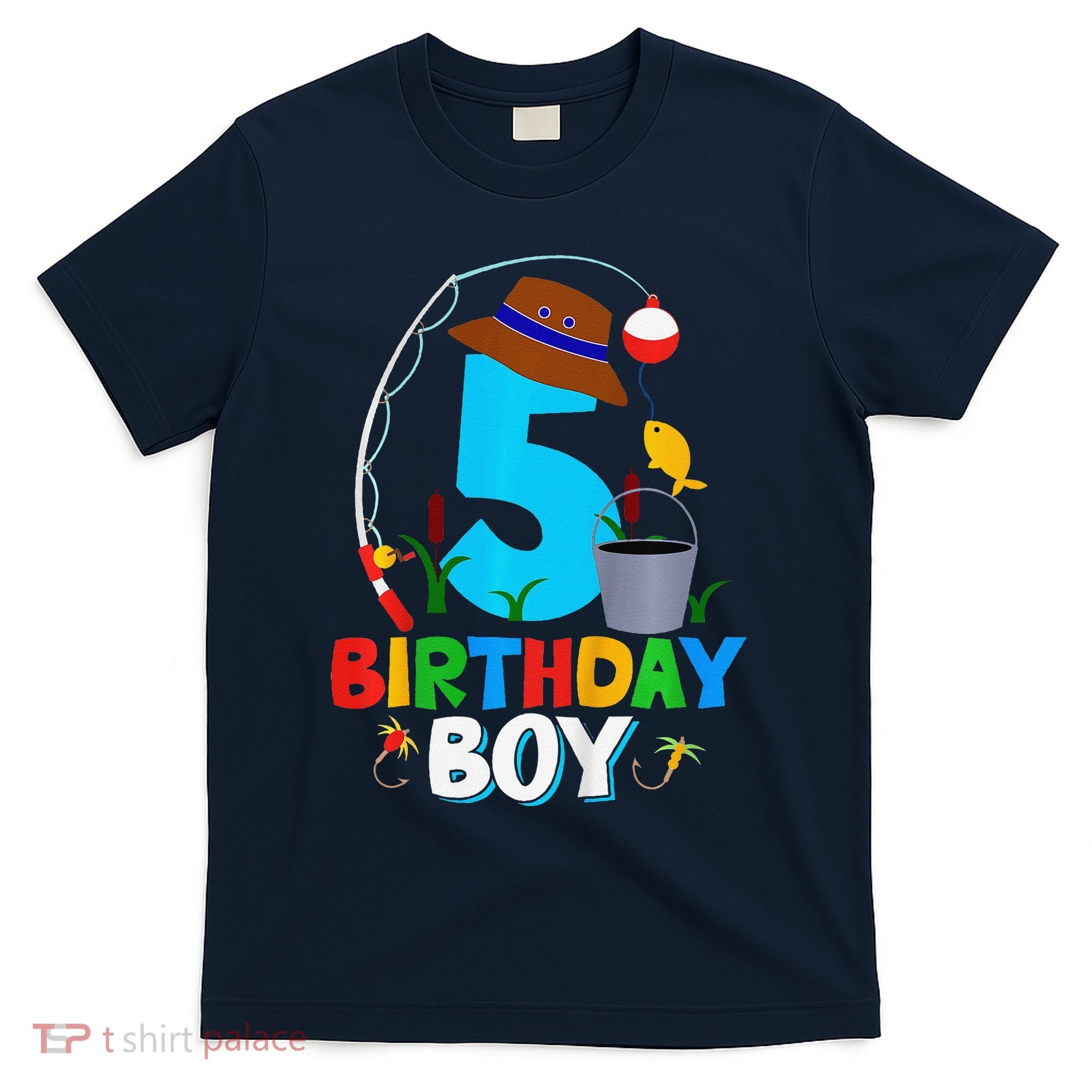 5th Birthday Boy Fishing Fish Bday Party Decorations T-Shirt