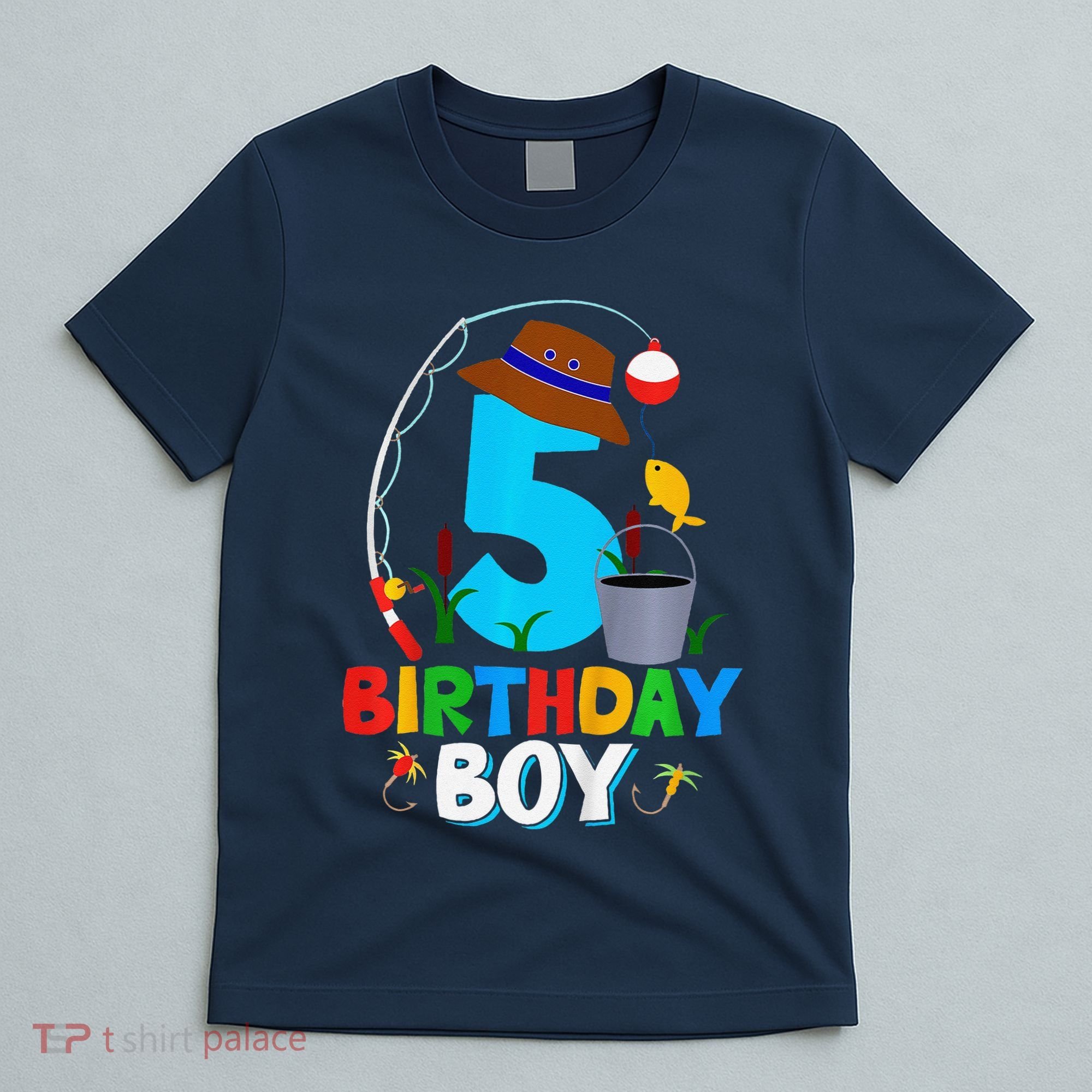 5th Birthday Boy Fishing Fish Bday Party Decorations T-Shirt